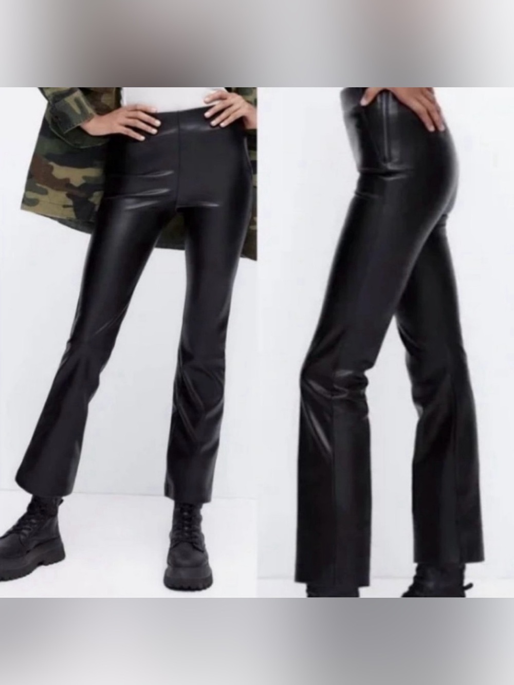 Zara mini flare faux leather black pants